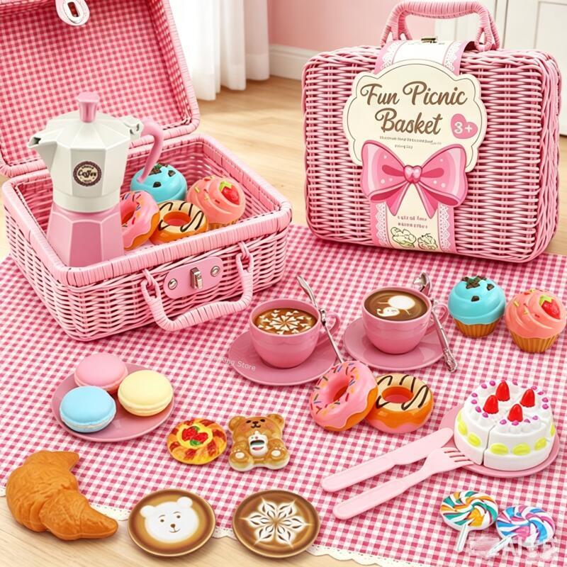 Coffee Tea Gift Basket - Simulasi Makanan Piknik Dengan Keranjang Mainan