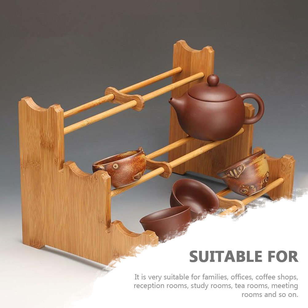 Coffee Tea Organizer - Rak Penyimpanan Cangkir Teh Bambu dengan
