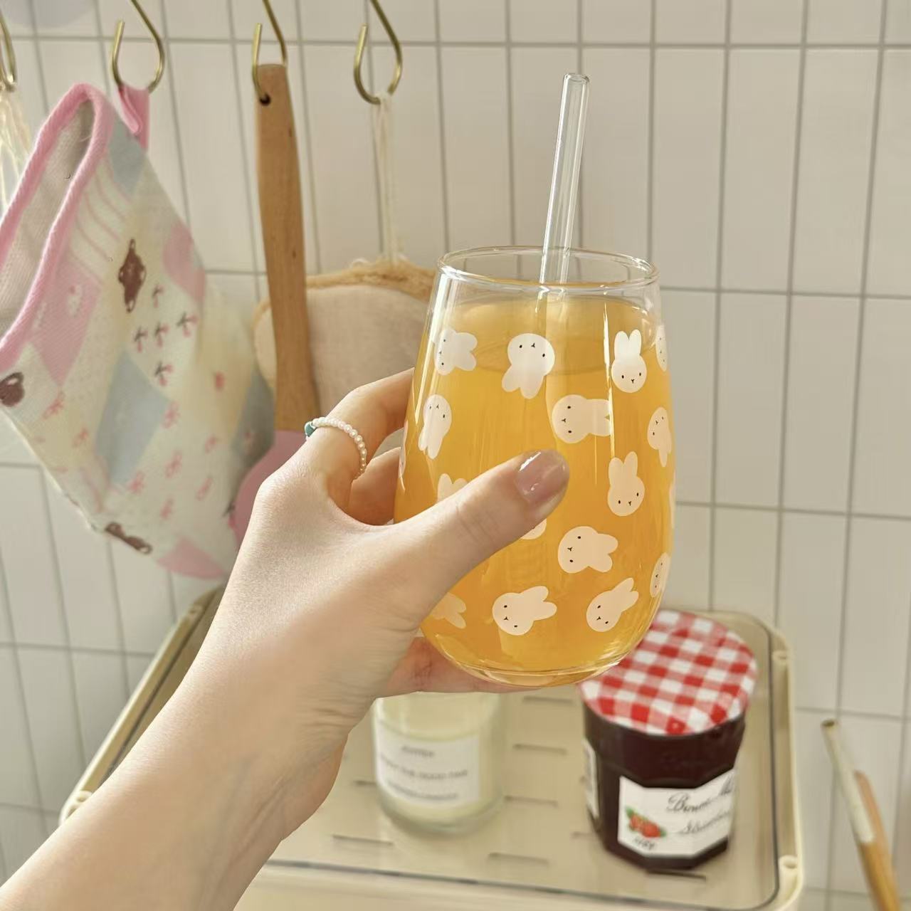 Gelas Kaca Bermotif Kelinci Mi - Coffee And Tea Glass ulasan dan harga